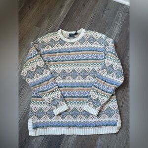 VTG Liz Claiborne Cottage Core Fair Isle Sweater Multi Color Pattern Pastel M L
